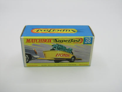 Matchbox Superfast 38A Honda Motorcycle with Trailer YELLOW No Labels Green Bike