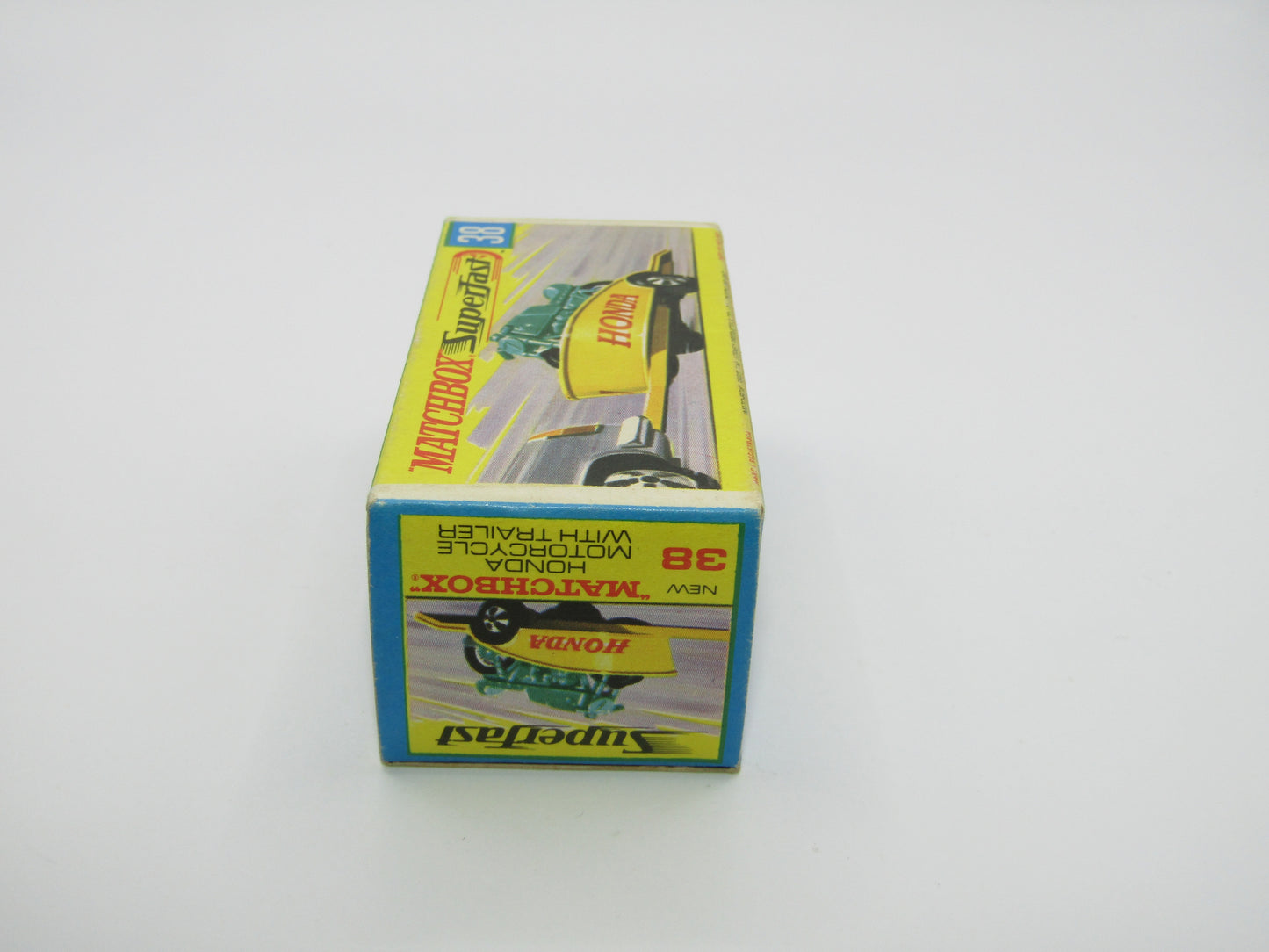 Matchbox Superfast 38A Honda Motorcycle with Trailer YELLOW No Labels Green Bike