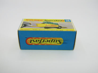 Matchbox Superfast 38A Honda Motorcycle with Trailer YELLOW No Labels Green Bike