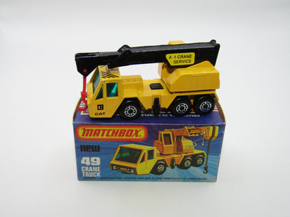 Matchbox Superfast 49C Crane Truck Yellow Black Arm Cat & A1 Crane Service