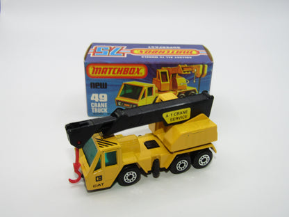 Matchbox Superfast 49C Crane Truck Yellow Black Arm Cat & A1 Crane Service