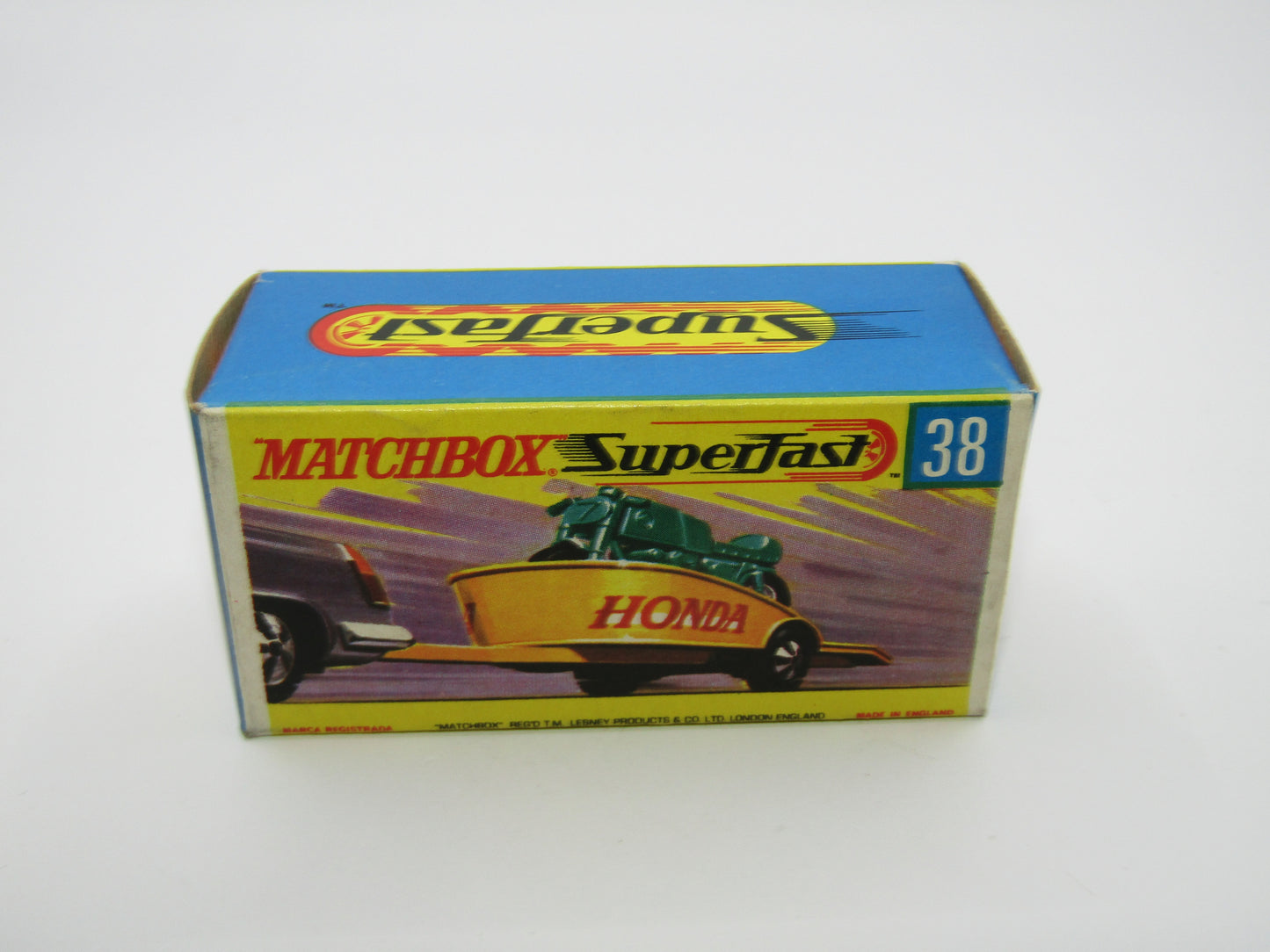 Matchbox Superfast 38A Honda Motorcycle with Trailer YELLOW Honda Green Bike