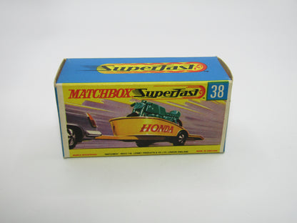 Matchbox Superfast 38A Honda Motorcycle with Trailer YELLOW Honda Green Bike