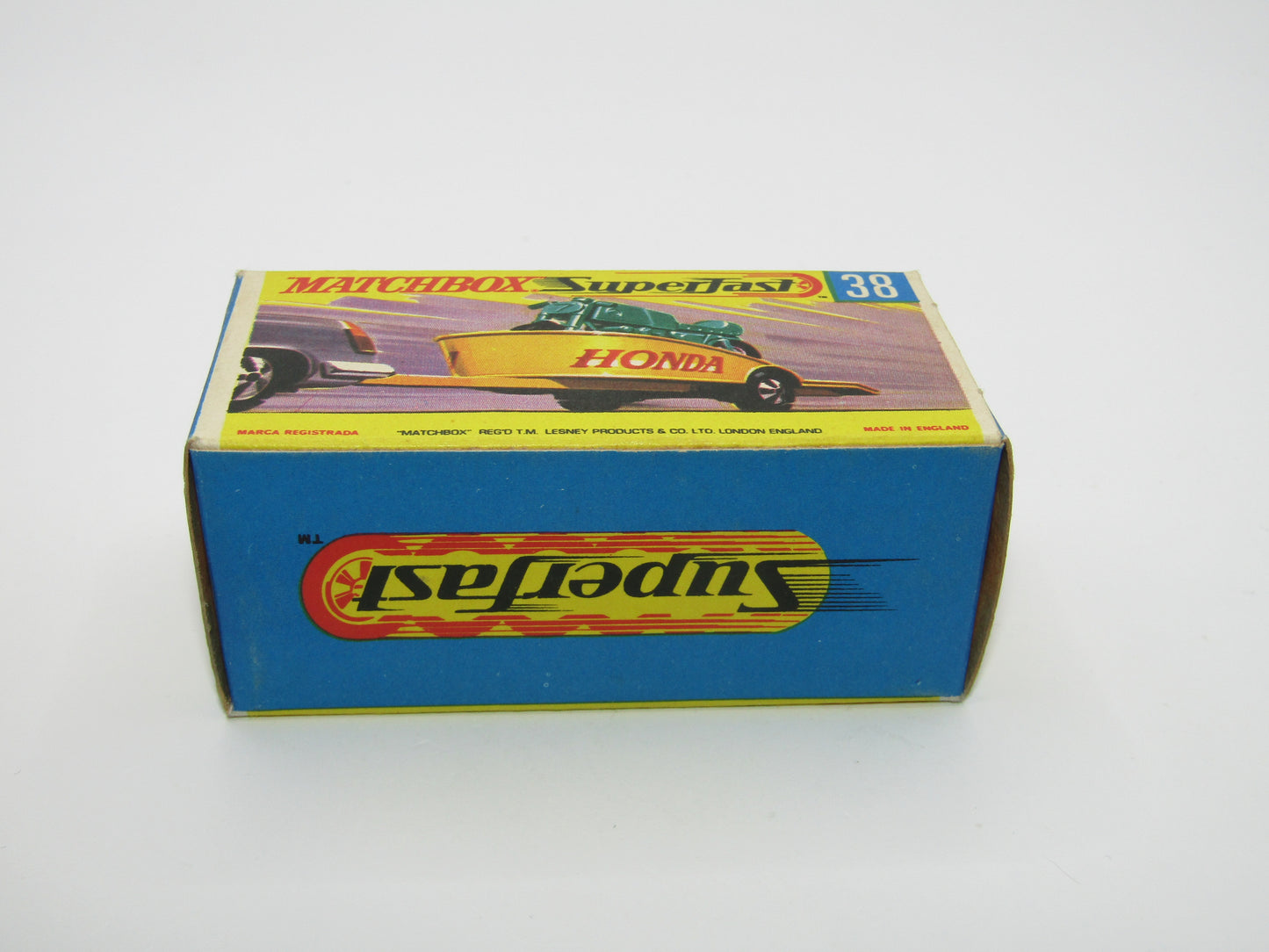 Matchbox Superfast 38A Honda Motorcycle with Trailer YELLOW Honda Green Bike