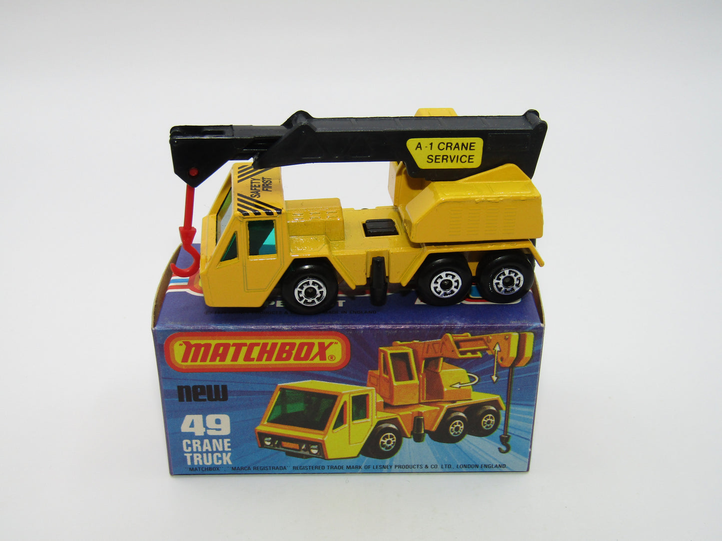 Matchbox Superfast 49C Crane Truck Yellow Black Arm Safety First & Label