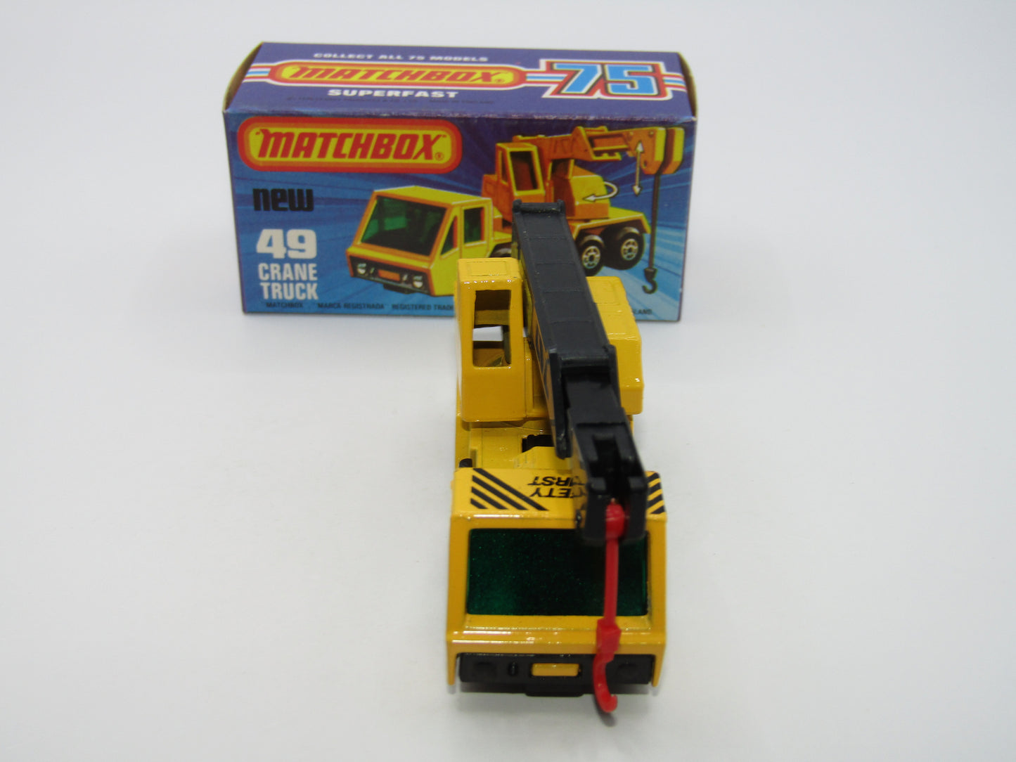 Matchbox Superfast 49C Crane Truck Yellow Black Arm Safety First & Label