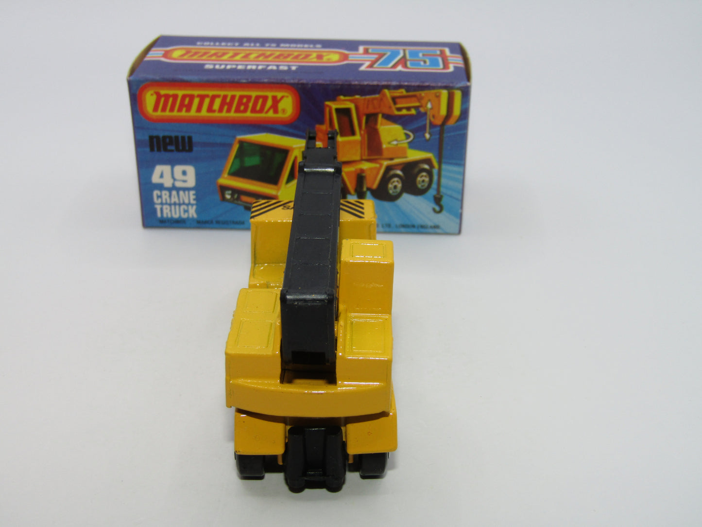 Matchbox Superfast 49C Crane Truck Yellow Black Arm Safety First & Label