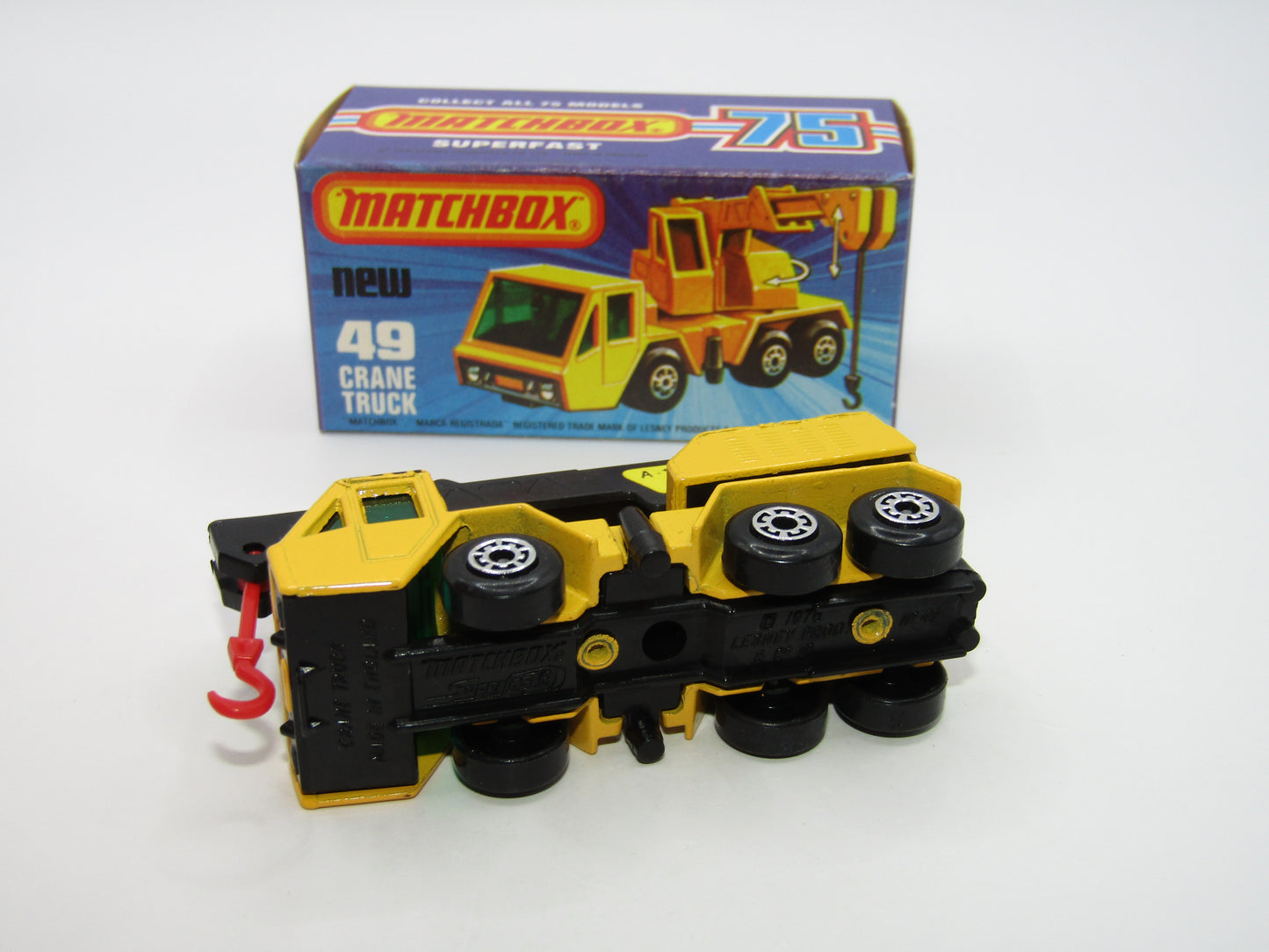 Matchbox Superfast 49C Crane Truck Yellow Black Arm Safety First & Label