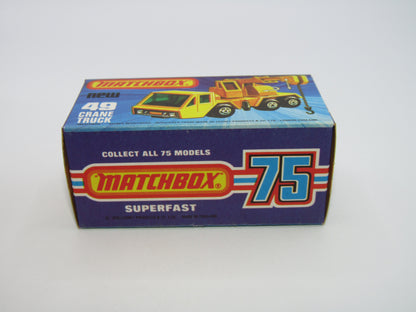 Matchbox Superfast 49C Crane Truck Yellow Black Arm Safety First & Label
