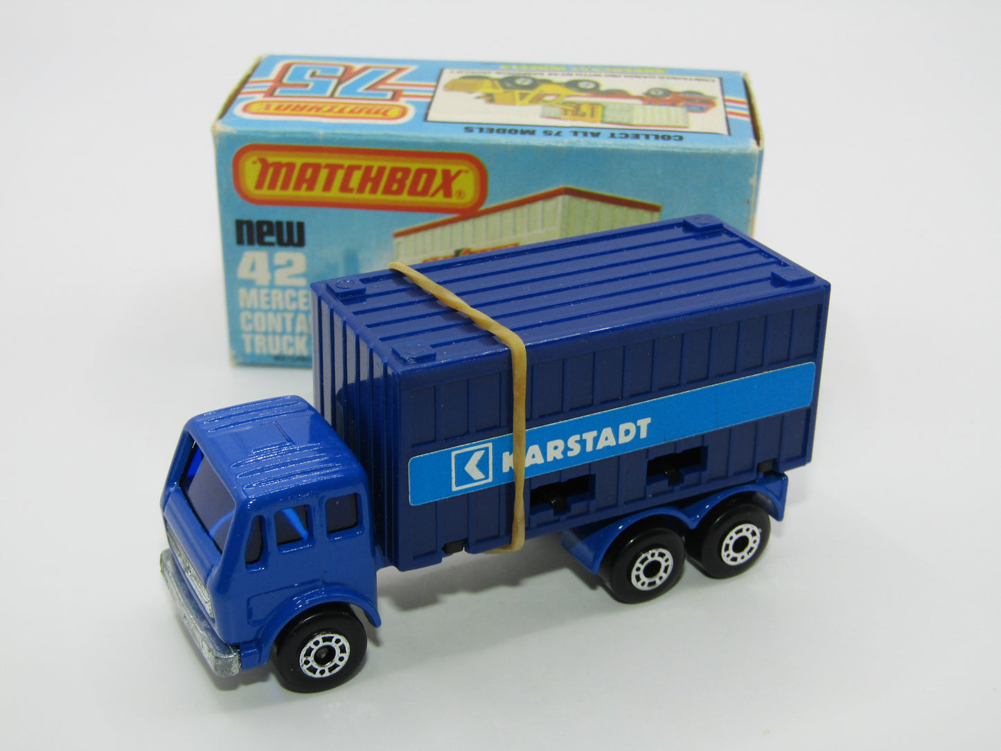 Matchbox Superfast No 42C Mercedes Truck Blue Karstadt on LEFT