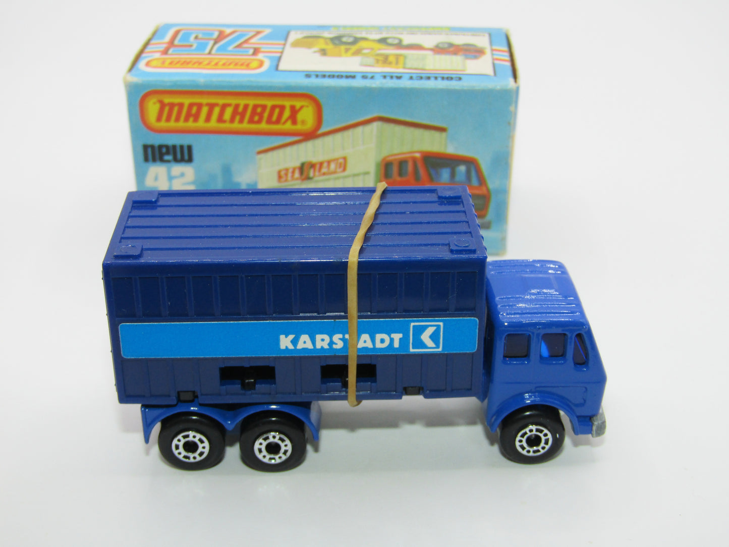 Matchbox Superfast No 42C Mercedes Truck Blue Karstadt on LEFT