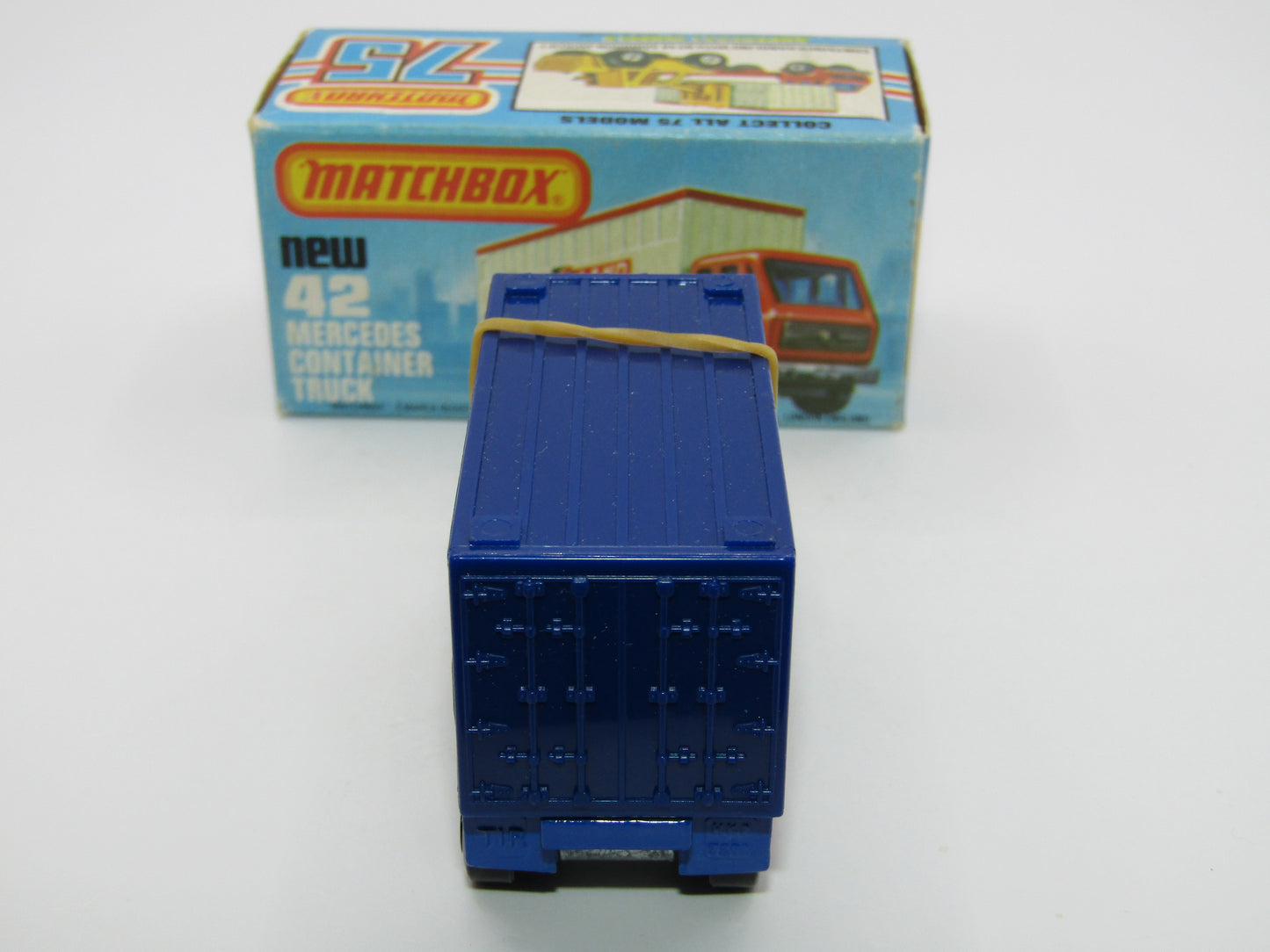 Matchbox Superfast No 42C Mercedes Truck Blue Karstadt on LEFT