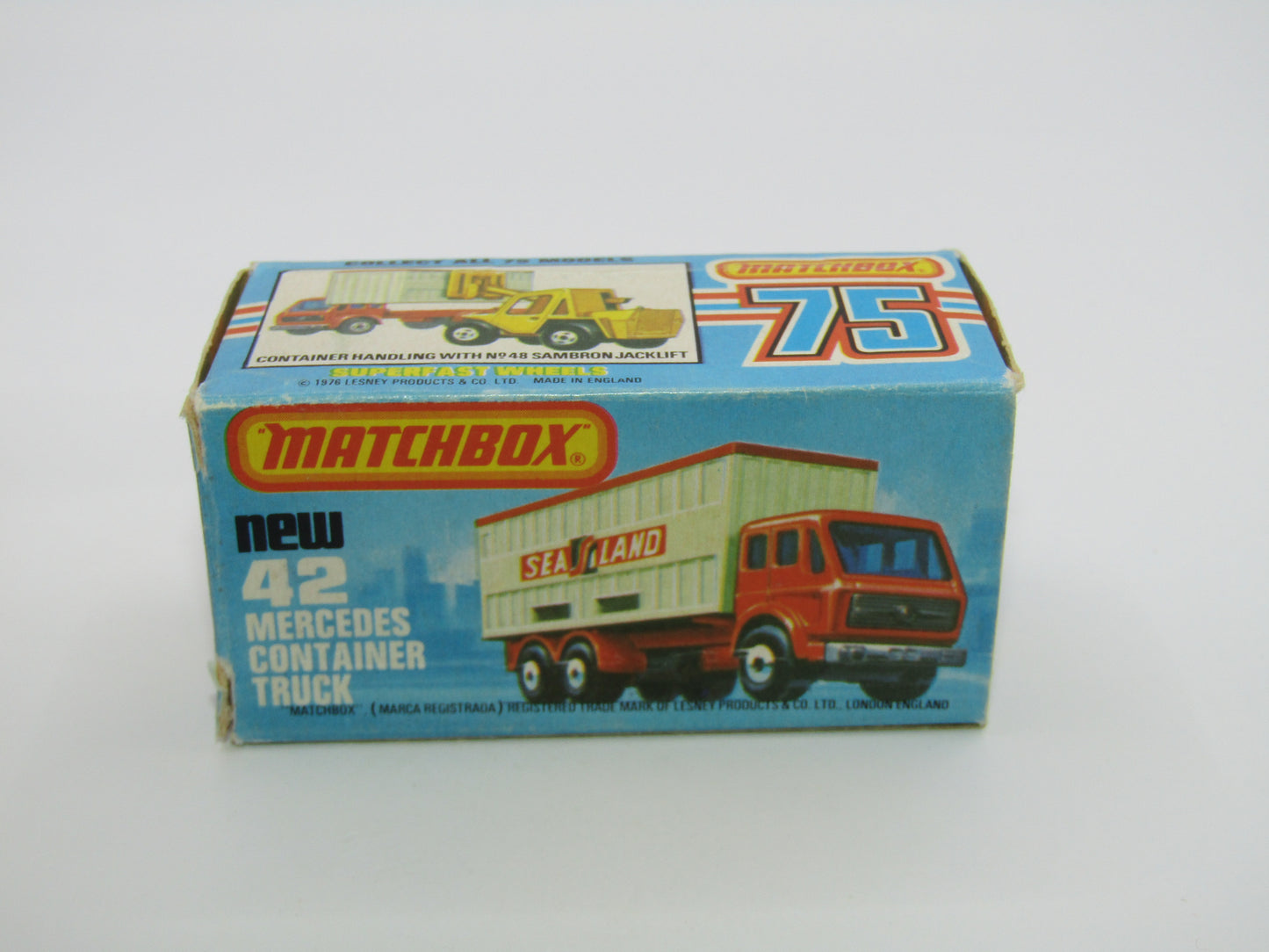 Matchbox Superfast No 42C Mercedes Truck Blue Karstadt on LEFT