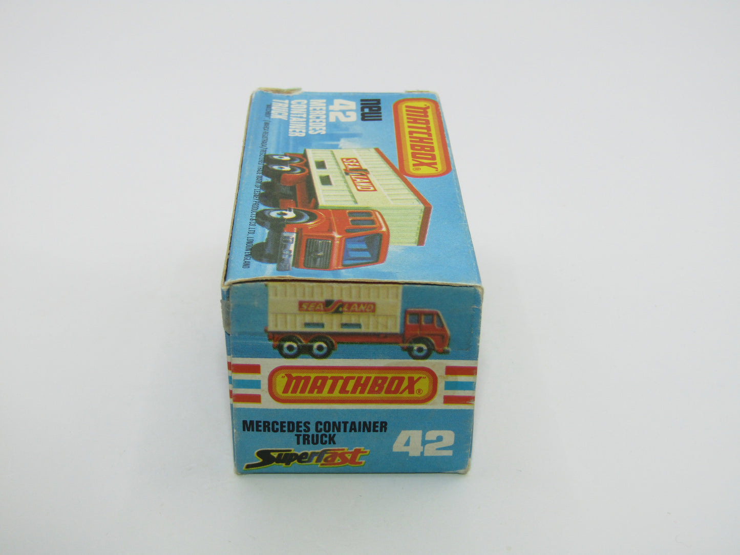 Matchbox Superfast No 42C Mercedes Truck Blue Karstadt on LEFT