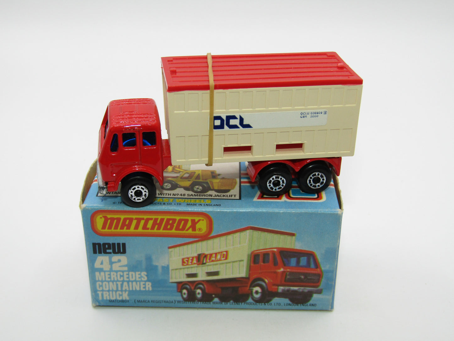 Matchbox Superfast no 42C Mercedes Container Truck Beige OCL Labels