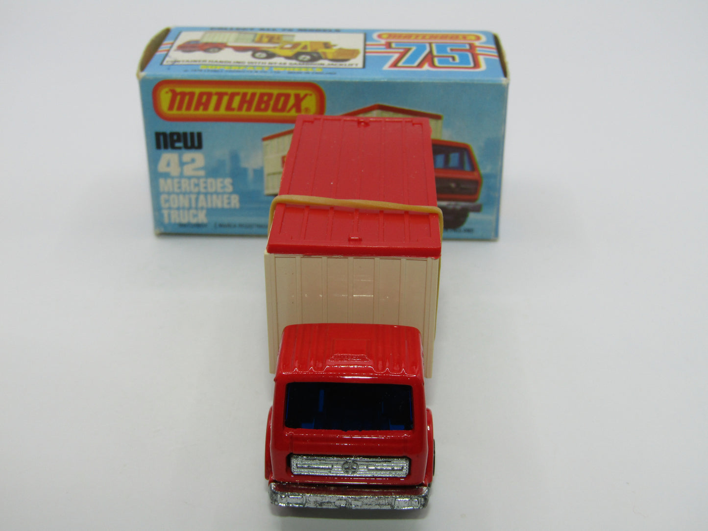 Matchbox Superfast no 42C Mercedes Container Truck Beige OCL Labels