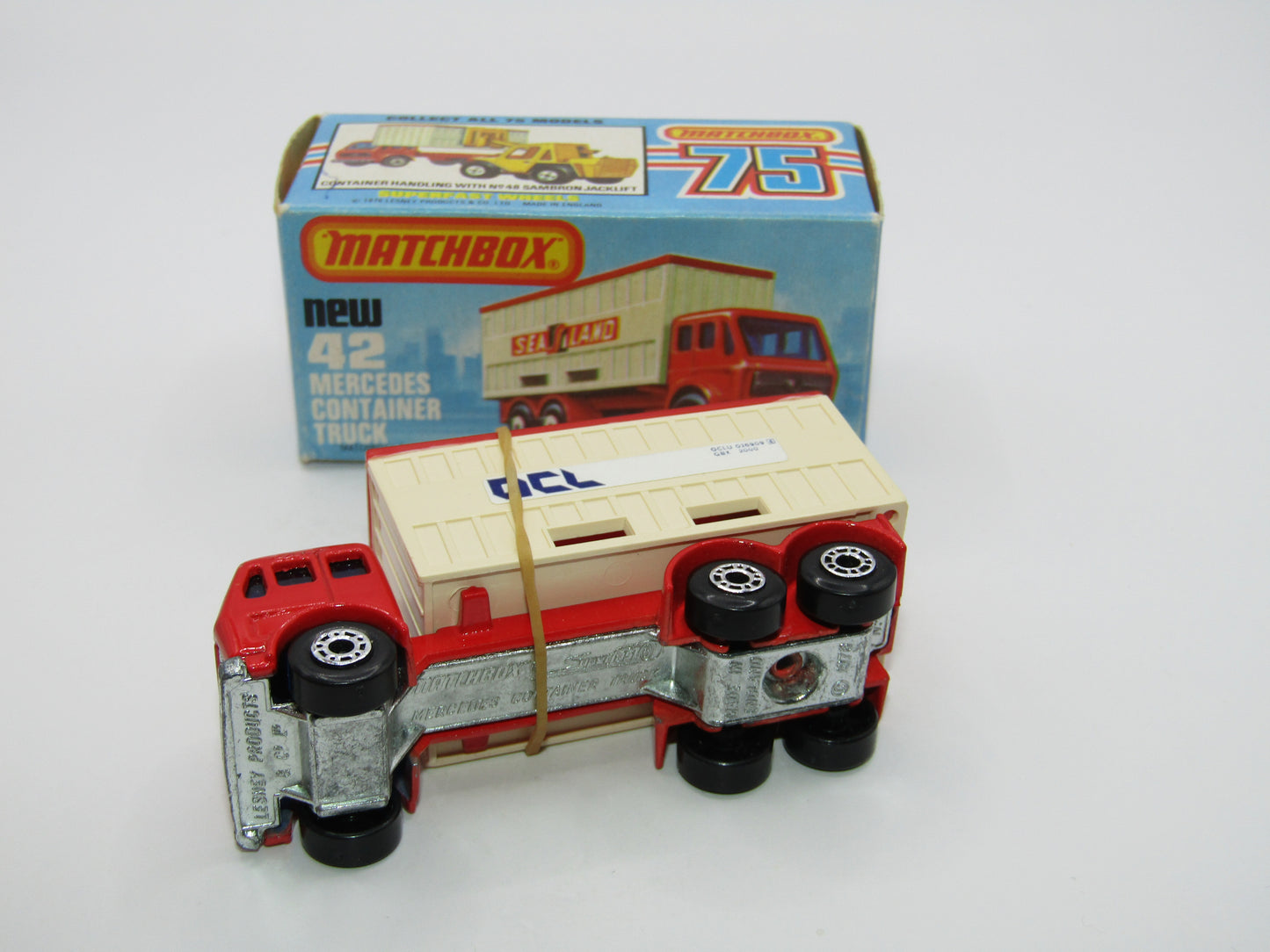 Matchbox Superfast no 42C Mercedes Container Truck Beige OCL Labels