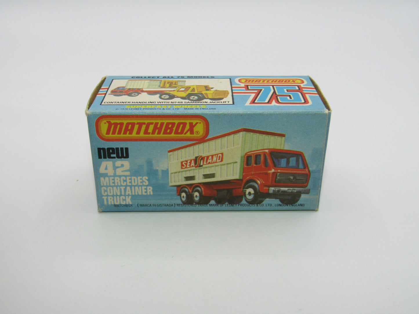Matchbox Superfast no 42C Mercedes Container Truck TAN Sealand Labels