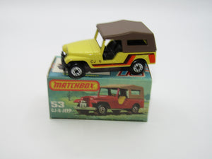 Matchbox Superfast 53C Jeep CJ-6 Yellow Brown Roof SATIN Black Base