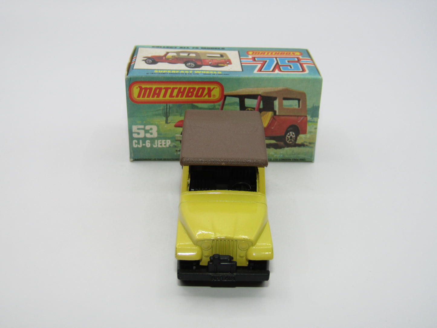 Matchbox Superfast 53C Jeep CJ-6 Yellow Brown Roof SATIN Black Base