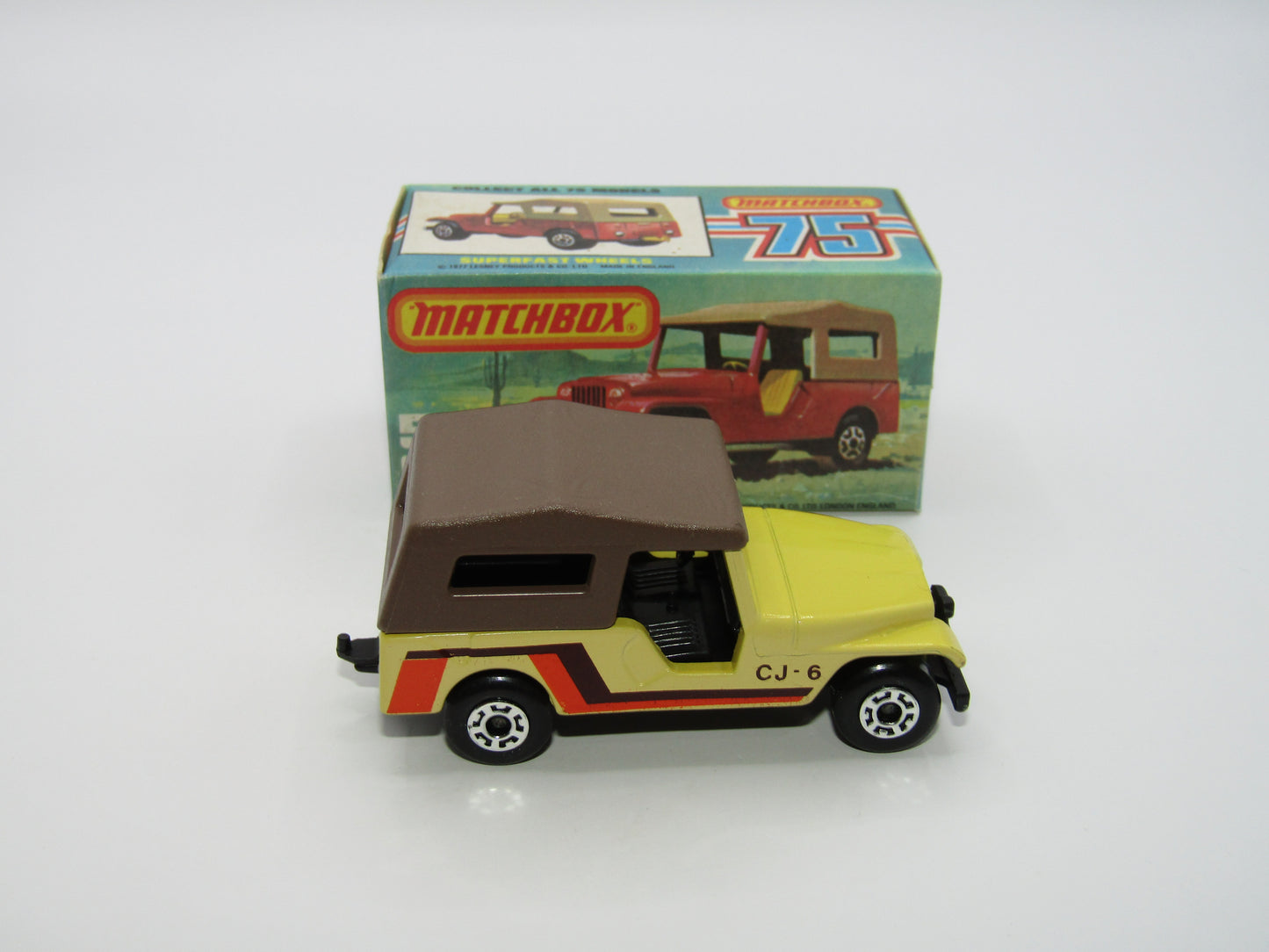 Matchbox Superfast 53C Jeep CJ-6 Yellow Brown Roof SATIN Black Base