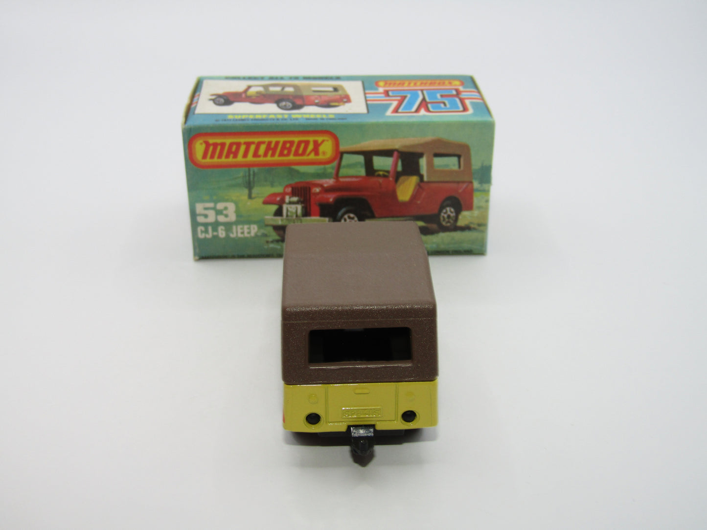Matchbox Superfast 53C Jeep CJ-6 Yellow Brown Roof SATIN Black Base