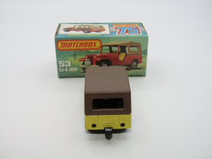 Matchbox Superfast 53C Jeep CJ-6 Yellow Brown Roof SATIN Black Base