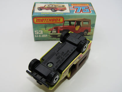 Matchbox Superfast 53C Jeep CJ-6 Yellow Brown Roof SATIN Black Base