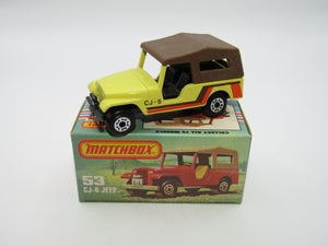 Matchbox Superfast 53C Jeep CJ-6 Yellow Brown Roof CHARCOAL Black Base