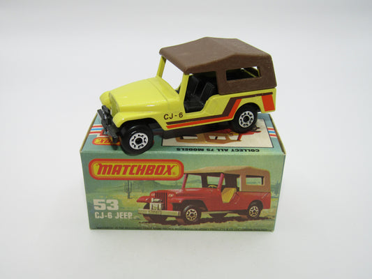 Matchbox Superfast 53C Jeep CJ-6 Yellow Brown Roof CHARCOAL Black Base