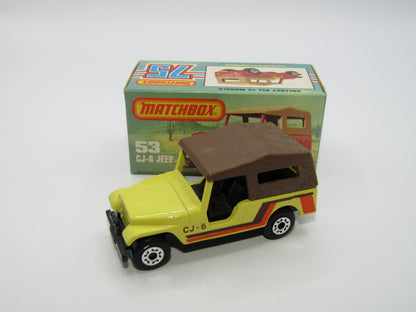 Matchbox Superfast 53C Jeep CJ-6 Yellow Brown Roof CHARCOAL Black Base