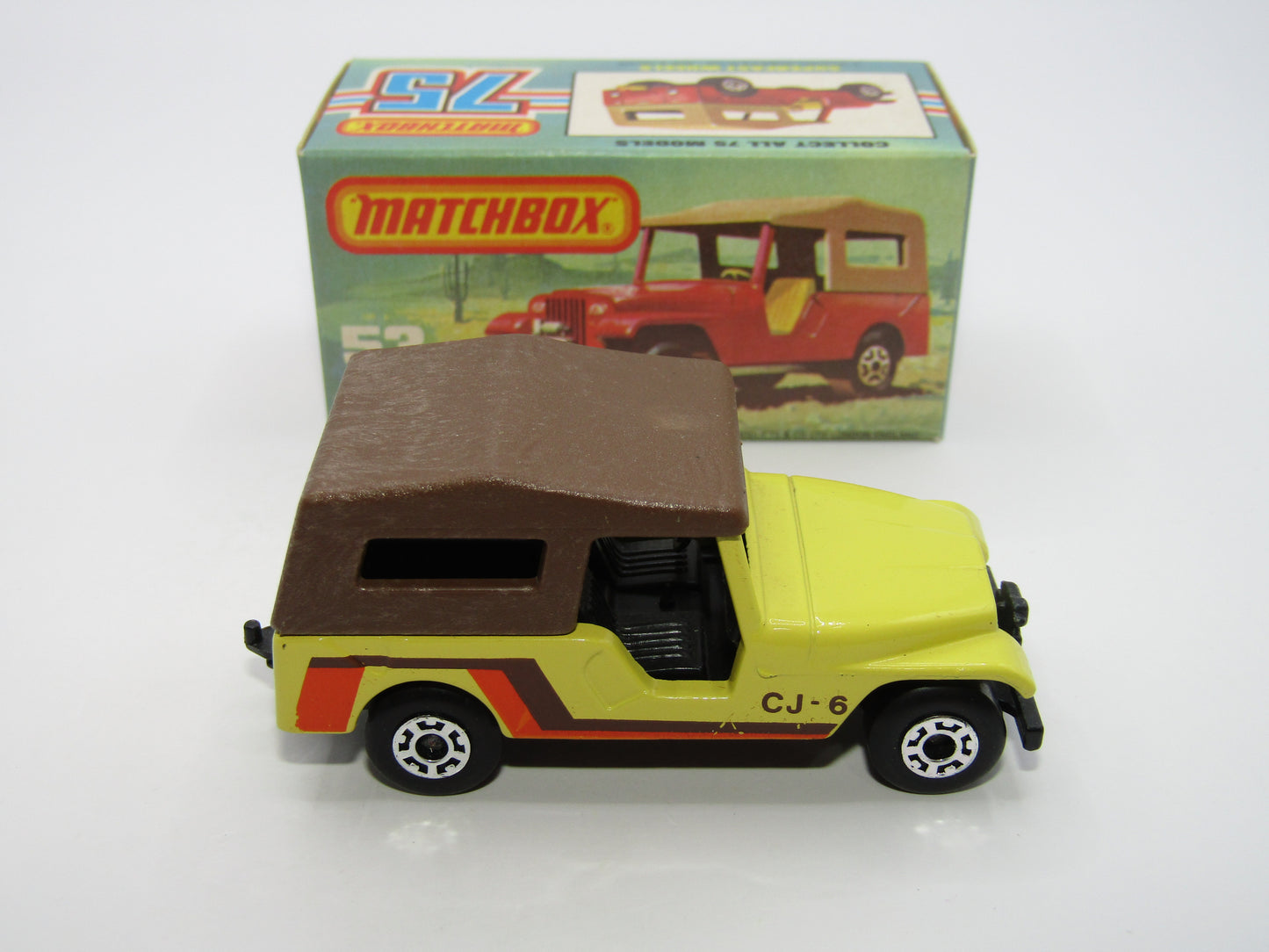 Matchbox Superfast 53C Jeep CJ-6 Yellow Brown Roof CHARCOAL Black Base