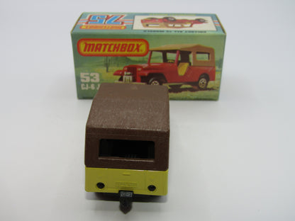 Matchbox Superfast 53C Jeep CJ-6 Yellow Brown Roof CHARCOAL Black Base