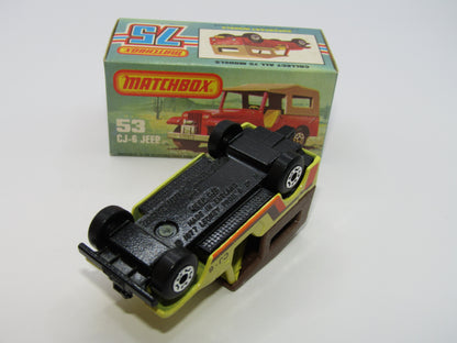 Matchbox Superfast 53C Jeep CJ-6 Yellow Brown Roof CHARCOAL Black Base