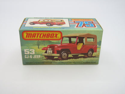 Matchbox Superfast 53C Jeep CJ-6 Yellow Brown Roof CHARCOAL Black Base