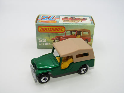 Matchbox Superfast 53C Jeep CJ-6 Met Green Yellow Interior SILVER Base