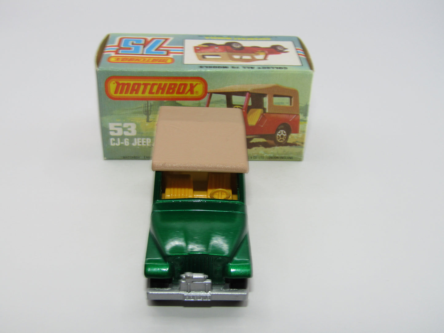 Matchbox Superfast 53C Jeep CJ-6 Met Green Yellow Interior SILVER Base