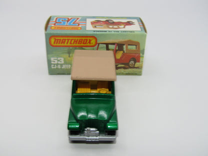 Matchbox Superfast 53C Jeep CJ-6 Met Green Yellow Interior SILVER Base