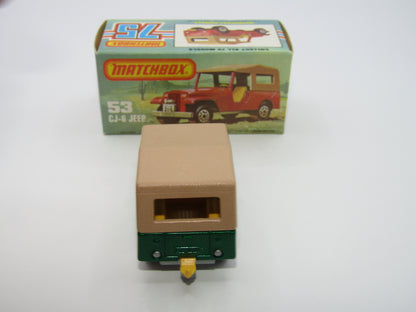 Matchbox Superfast 53C Jeep CJ-6 Met Green Yellow Interior SILVER Base