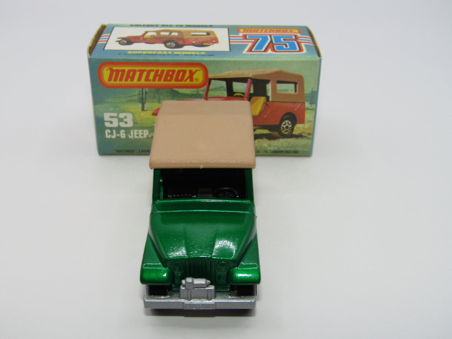Matchbox Superfast 53C Jeep CJ-6 Met Green BLACK Interior SILVER Base