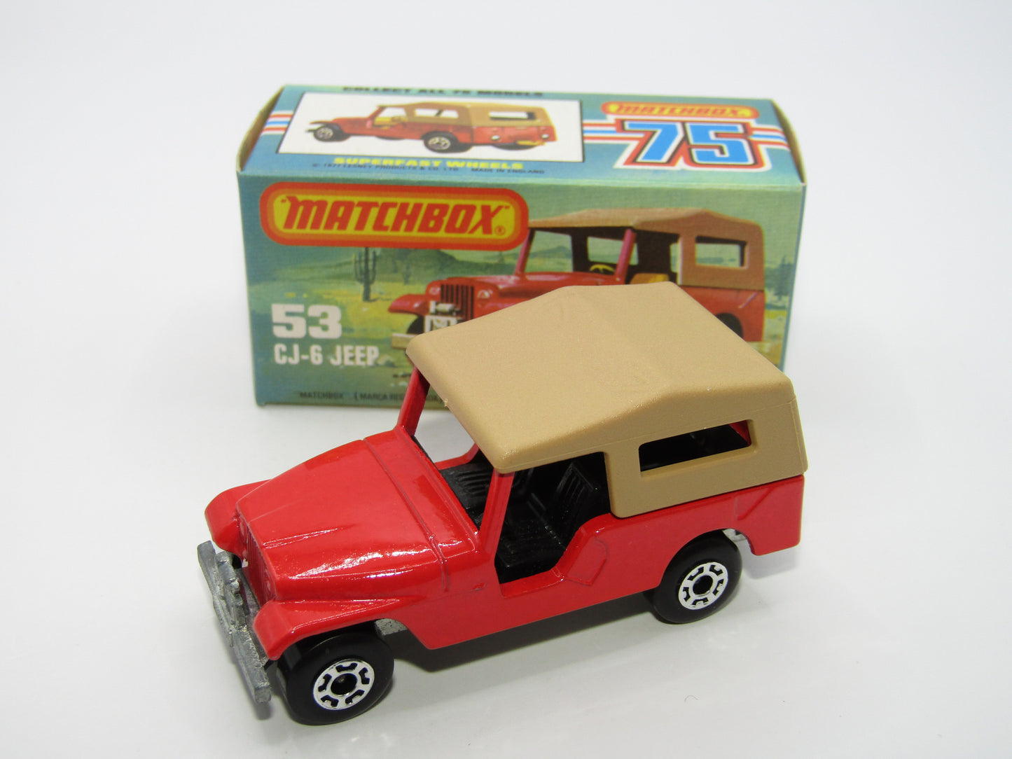 Matchbox Superfast 53C Jeep CJ-6 Red BLACK Interior