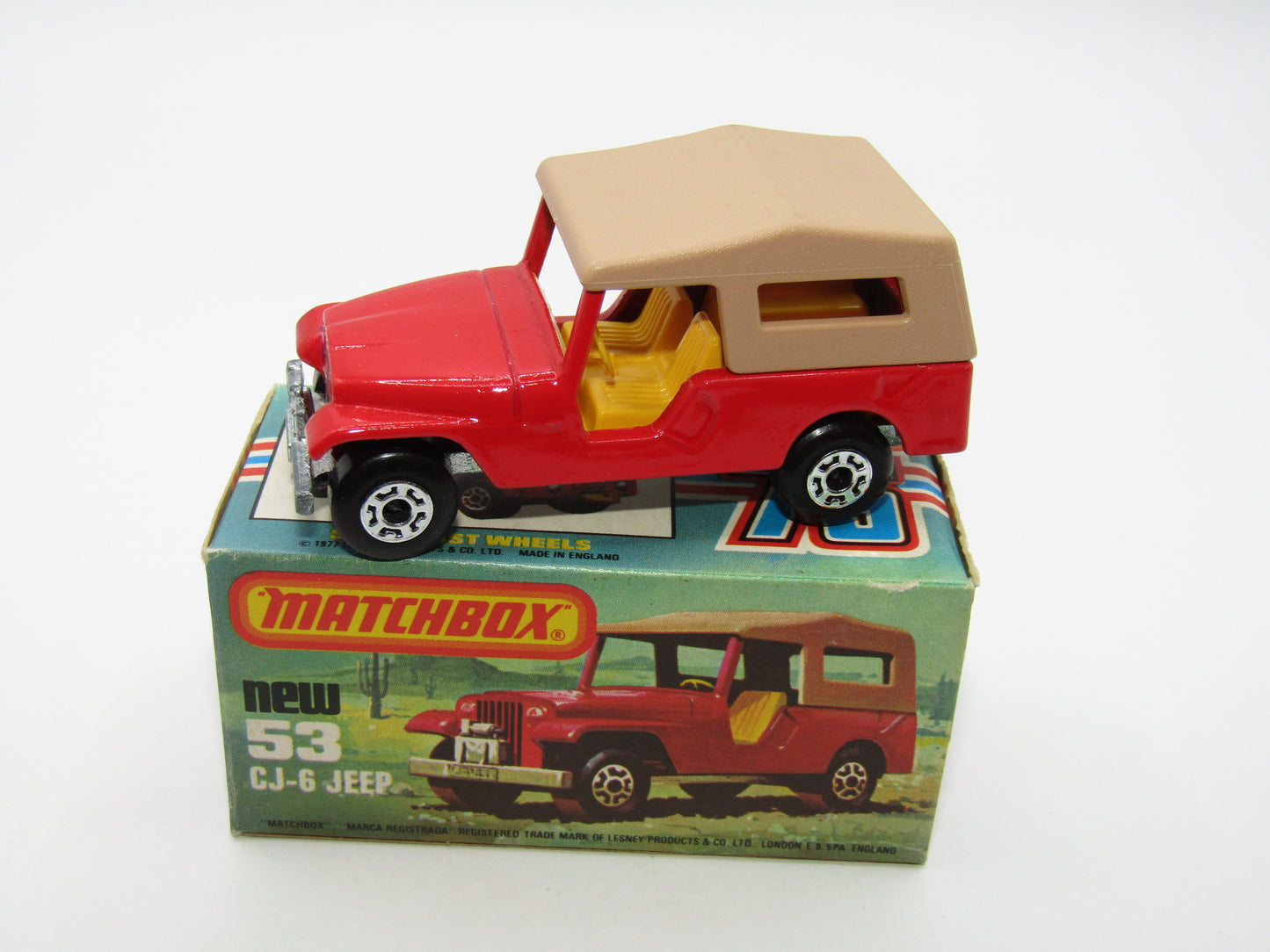 Matchbox Superfast 53C Jeep CJ-6 DARK Red Yellow Interior