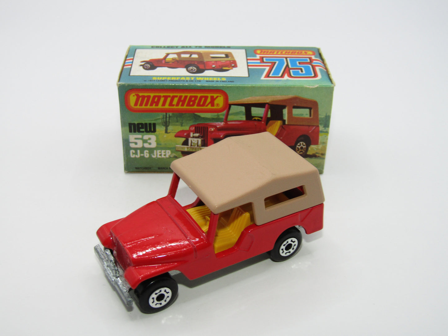 Matchbox Superfast 53C Jeep CJ-6 DARK Red Yellow Interior