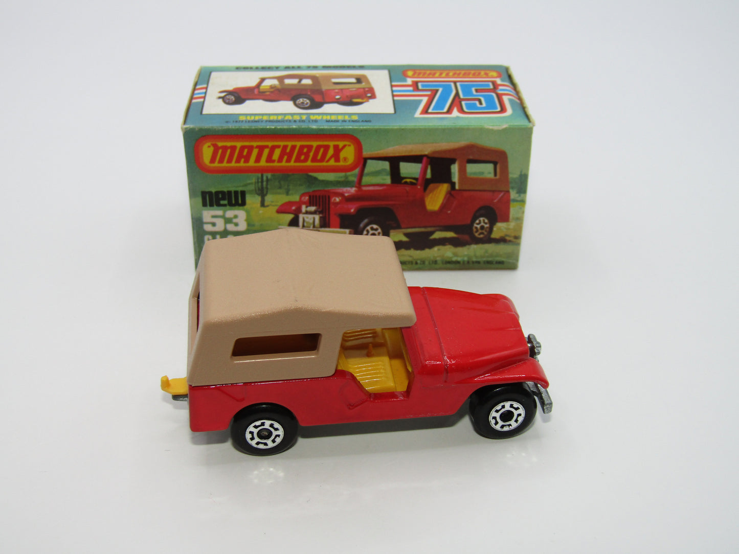 Matchbox Superfast 53C Jeep CJ-6 DARK Red Yellow Interior
