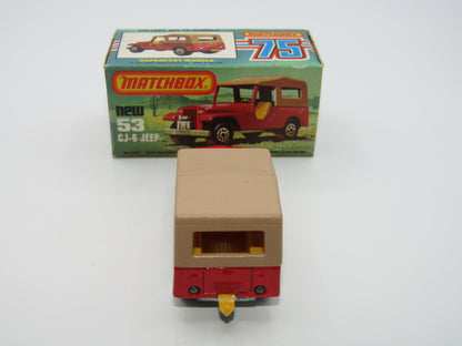 Matchbox Superfast 53C Jeep CJ-6 DARK Red Yellow Interior