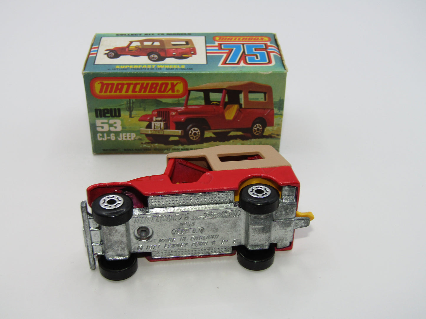 Matchbox Superfast 53C Jeep CJ-6 DARK Red Yellow Interior
