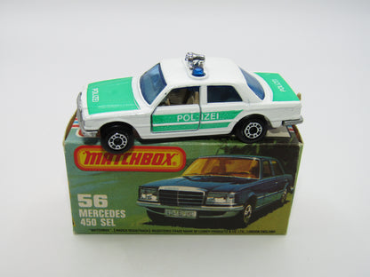 Matchbox Superfast 56C Mercedes 450SEL Police Car Light Green Tampo Silver Base