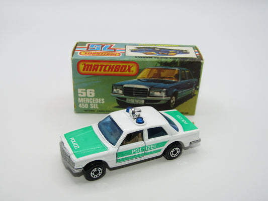 Matchbox Superfast 56C Mercedes 450SEL Police Car Light Green Tampo Silver Base