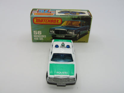 Matchbox Superfast 56C Mercedes 450SEL Police Car Light Green Tampo Silver Base