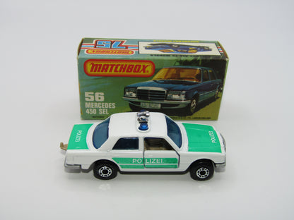Matchbox Superfast 56C Mercedes 450SEL Police Car Light Green Tampo Silver Base